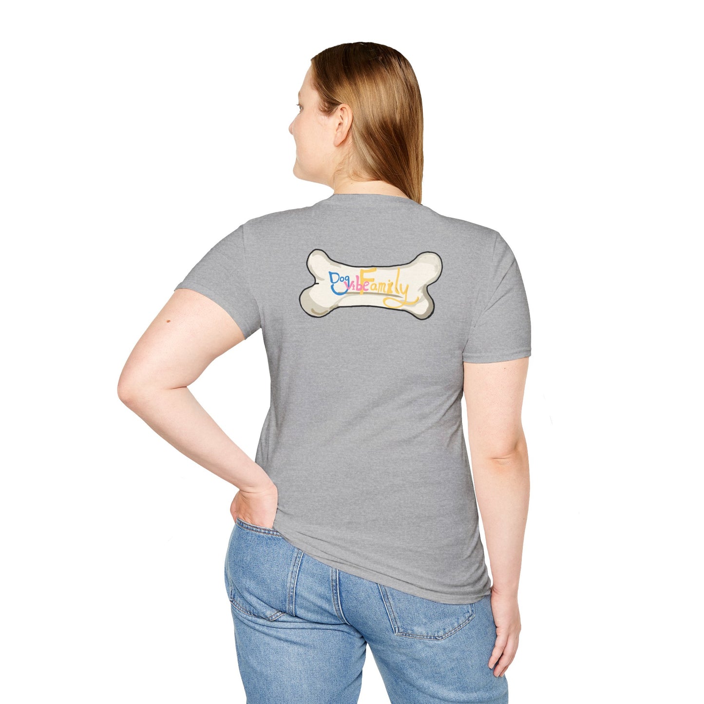 Black Cartoon Cat T-Shirt — 'Dog & Family' Bone Back Graphic